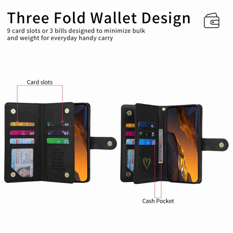 For Xiaomi Poco F5 POLA Love Multi-Card Slots Zipper Wallet Leather Phone Case(Black)