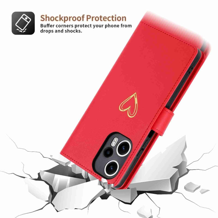 For Xiaomi Poco F5 POLA Love Multi-Card Slots Zipper Wallet Leather Phone Case(Red)