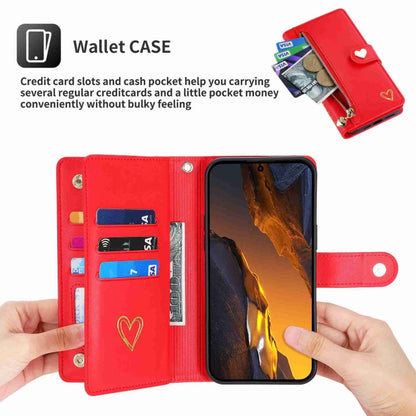 For Xiaomi Poco F5 POLA Love Multi-Card Slots Zipper Wallet Leather Phone Case(Red)