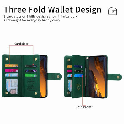 For Xiaomi Poco F5 POLA Love Multi-Card Slots Zipper Wallet Leather Phone Case(Dark Green)