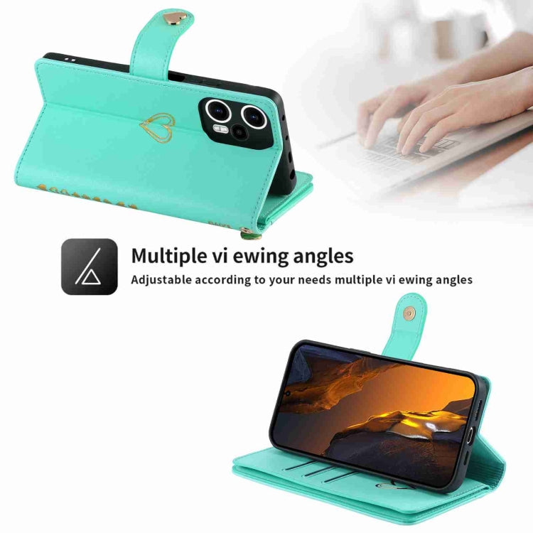Pour Xiaomi Poco F5 POLA Étui portefeuille en cuir avec fermeture éclair et plusieurs emplacements pour cartes (vert clair)
