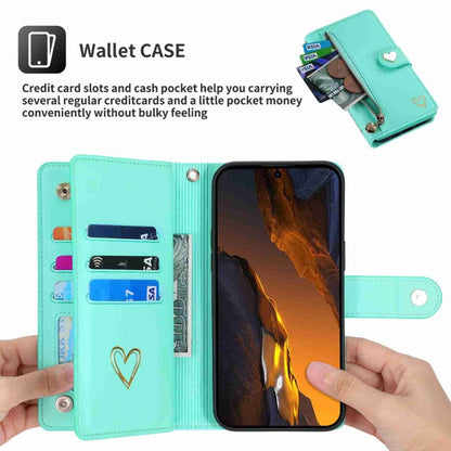 Pour Xiaomi Poco F5 POLA Étui portefeuille en cuir avec fermeture éclair et plusieurs emplacements pour cartes (vert clair)