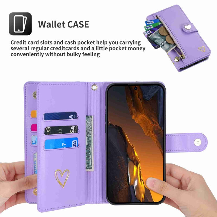 For Xiaomi Poco F5 POLA Love Multi-Card Slots Zipper Wallet Leather Phone Case(Purple)