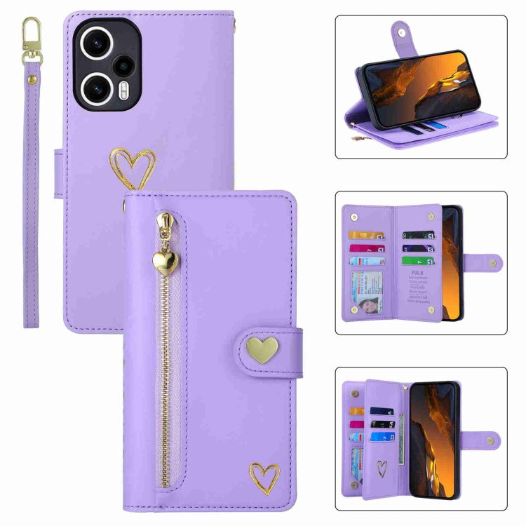 For Xiaomi Poco F5 POLA Love Multi-Card Slots Zipper Wallet Leather Phone Case(Purple)