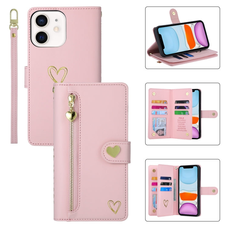 For iPhone 11 POLA Love Multi-Card Slots Zipper Wallet Leather Phone Case(Pink)