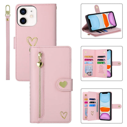 For iPhone 11 POLA Love Multi-Card Slots Zipper Wallet Leather Phone Case(Pink)