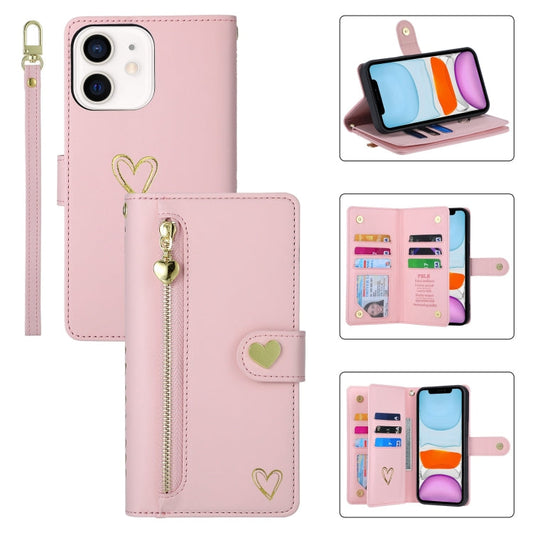 For iPhone 11 POLA Love Multi-Card Slots Zipper Wallet Leather Phone Case(Pink)