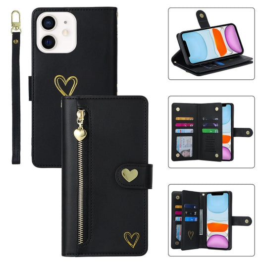 For iPhone 11 POLA Love Multi-Card Slots Zipper Wallet Leather Phone Case(Black)