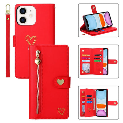 For iPhone 11 POLA Love Multi-Card Slots Zipper Wallet Leather Phone Case(Red)