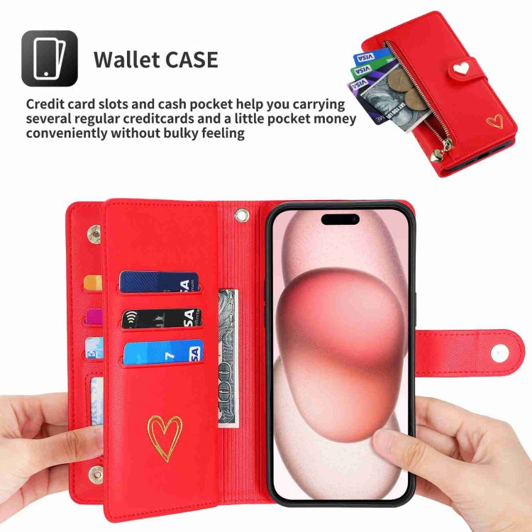 For iPhone 11 POLA Love Multi-Card Slots Zipper Wallet Leather Phone Case(Red)
