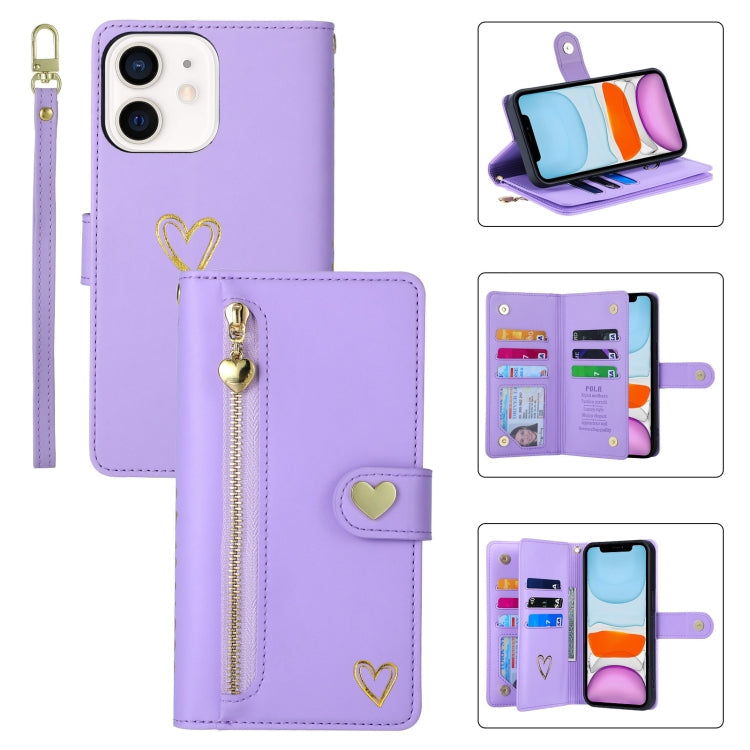 For iPhone 11 POLA Love Multi-Card Slots Zipper Wallet Leather Phone Case(Purple)
