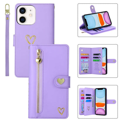For iPhone 11 POLA Love Multi-Card Slots Zipper Wallet Leather Phone Case(Purple)