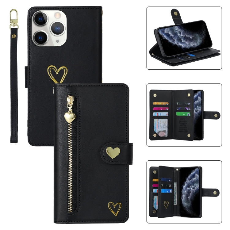 For iPhone 11 Pro POLA Love Multi-Card Slots Zipper Wallet Leather Phone Case(Black)