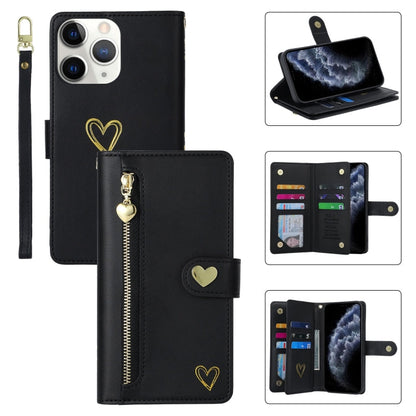 For iPhone 11 Pro POLA Love Multi-Card Slots Zipper Wallet Leather Phone Case(Black)