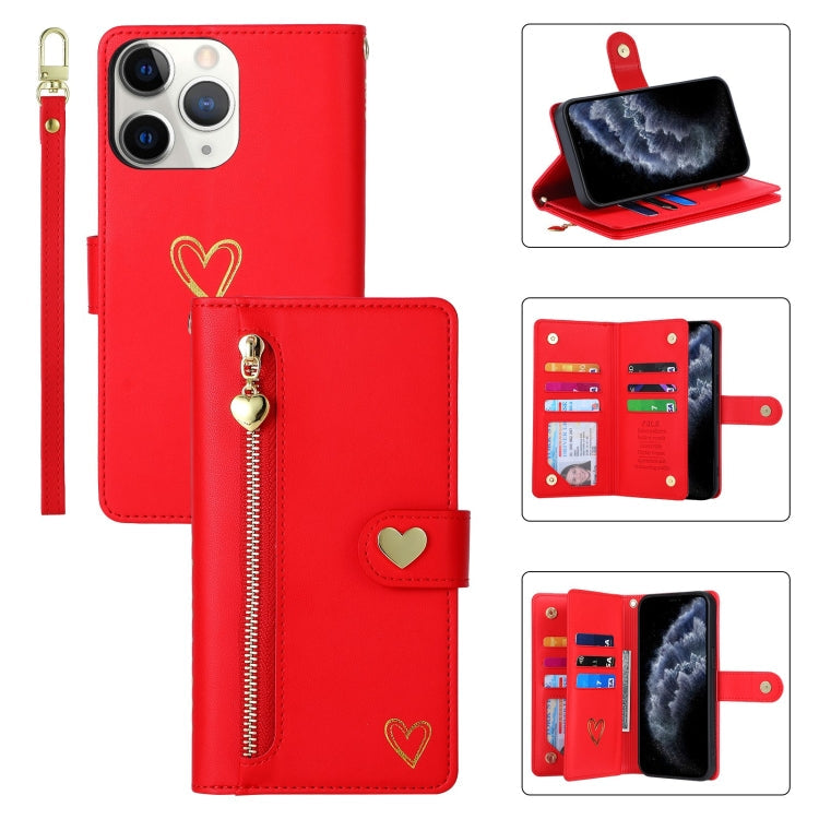 For iPhone 11 Pro POLA Love Multi-Card Slots Zipper Wallet Leather Phone Case(Red)