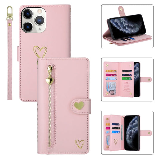 For iPhone 11 Pro Max POLA Love Multi-Card Slots Zipper Wallet Leather Phone Case(Pink)