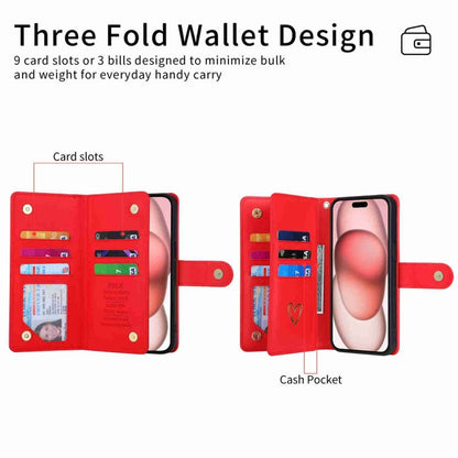 For iPhone 11 Pro Max POLA Love Multi-Card Slots Zipper Wallet Leather Phone Case(Red)