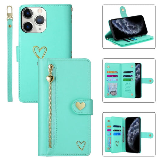 For iPhone 11 Pro Max POLA Love Multi-Card Slots Zipper Wallet Leather Phone Case(Light Green)