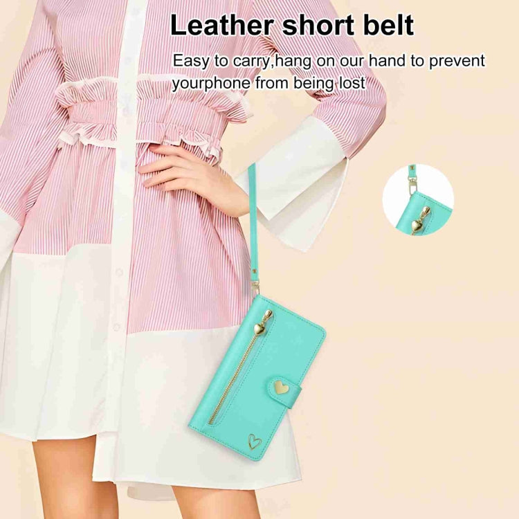 For iPhone 12 POLA Love Multi-Card Slots Zipper Wallet Leather Phone Case(Light Green)
