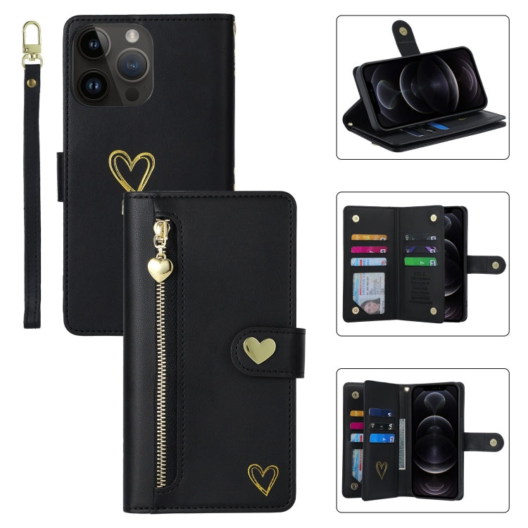 For iPhone 12 Pro POLA Love Multi-Card Slots Zipper Wallet Leather Phone Case(Black)