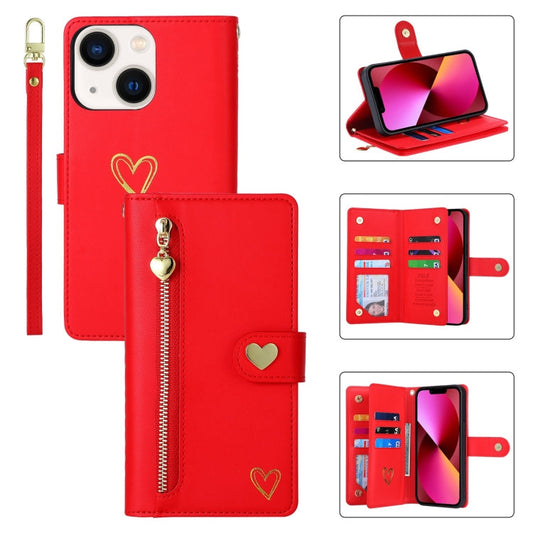 Pour iPhone 13 POLA Étui portefeuille en cuir avec fermeture éclair et plusieurs emplacements pour cartes (rouge)
