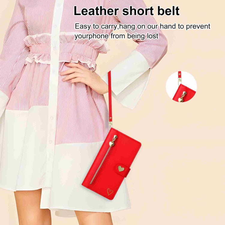 For iPhone 13 POLA Love Multi-Card Slots Zipper Wallet Leather Phone Case(Red)