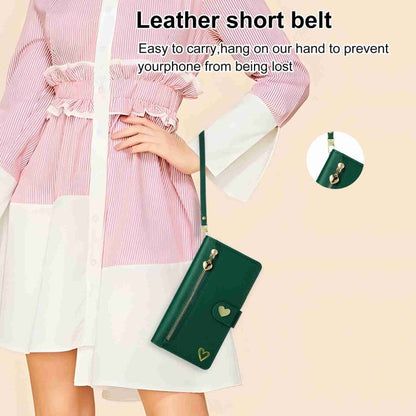 For iPhone 13 POLA Love Multi-Card Slots Zipper Wallet Leather Phone Case(Dark Green)