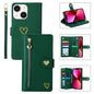 For iPhone 13 POLA Love Multi-Card Slots Zipper Wallet Leather Phone Case(Dark Green)