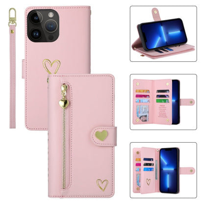 For iPhone 13 Pro POLA Love Multi-Card Slots Zipper Wallet Leather Phone Case(Pink)
