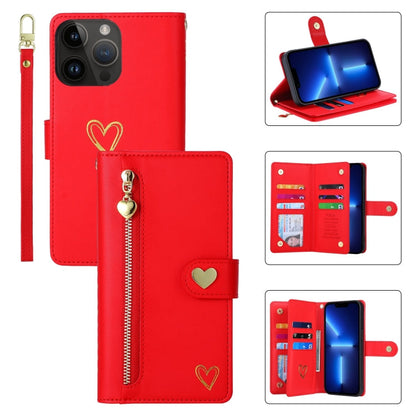 For iPhone 13 Pro POLA Love Multi-Card Slots Zipper Wallet Leather Phone Case(Red)