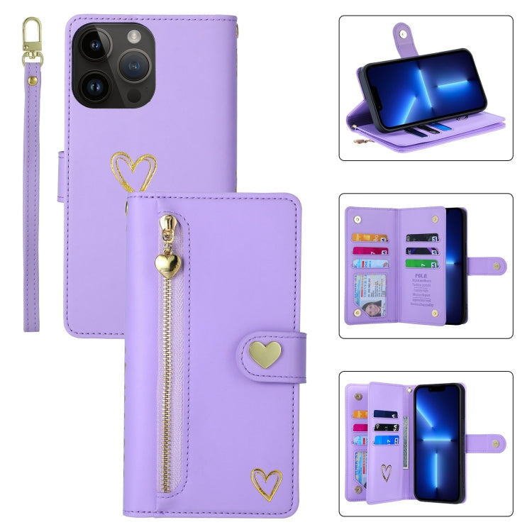 Pour iPhone 13 Pro POLA Housse de Téléphone en Cuir avec Fermeture Éclair et Plusieurs Fentes pour Cartes (Violet)