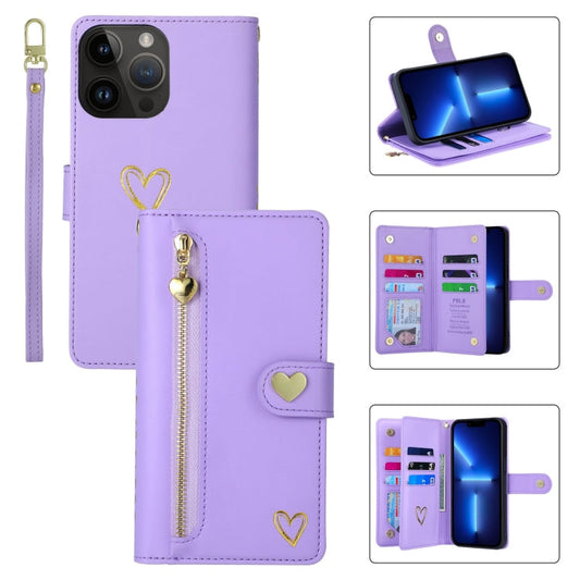Pour iPhone 13 Pro POLA Housse de Téléphone en Cuir avec Fermeture Éclair et Plusieurs Fentes pour Cartes (Violet)