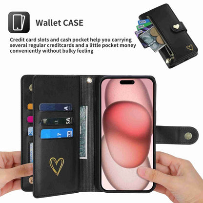 For iPhone 13 Pro Max POLA Love Multi-Card Slots Zipper Wallet Leather Phone Case(Black)