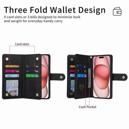 For iPhone 13 Pro Max POLA Love Multi-Card Slots Zipper Wallet Leather Phone Case(Black)