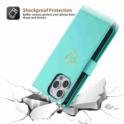 For iPhone 13 Pro Max POLA Love Multi-Card Slots Zipper Wallet Leather Phone Case(Light Green)