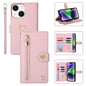 Pour iPhone 14 Étui portefeuille en cuir avec fermeture éclair et fentes multiples pour cartes, motif cœur (rose)