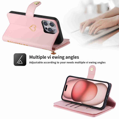 For iPhone 14 Pro POLA Love Multi-Card Slots Zipper Wallet Leather Phone Case(Pink)