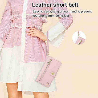 For iPhone 15 Pro POLA Love Multi-Card Slots Zipper Wallet Leather Phone Case(Pink)