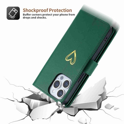 For iPhone 15 Pro POLA Love Multi-Card Slots Zipper Wallet Leather Phone Case(Dark Green)