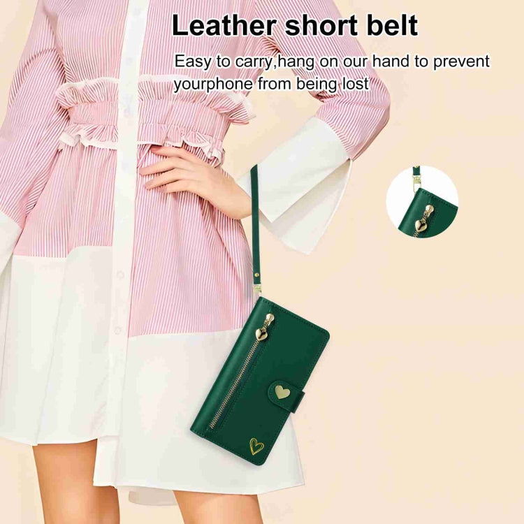 For iPhone 15 Pro POLA Love Multi-Card Slots Zipper Wallet Leather Phone Case(Dark Green)