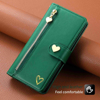 For iPhone 15 Pro POLA Love Multi-Card Slots Zipper Wallet Leather Phone Case(Dark Green)