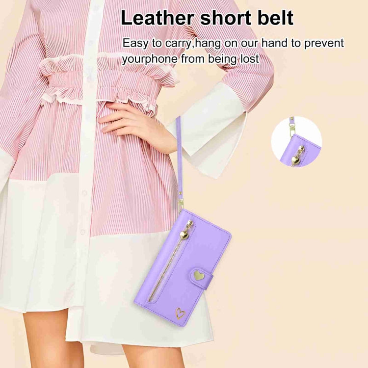For iPhone 15 Pro POLA Love Multi-Card Slots Zipper Wallet Leather Phone Case(Purple)