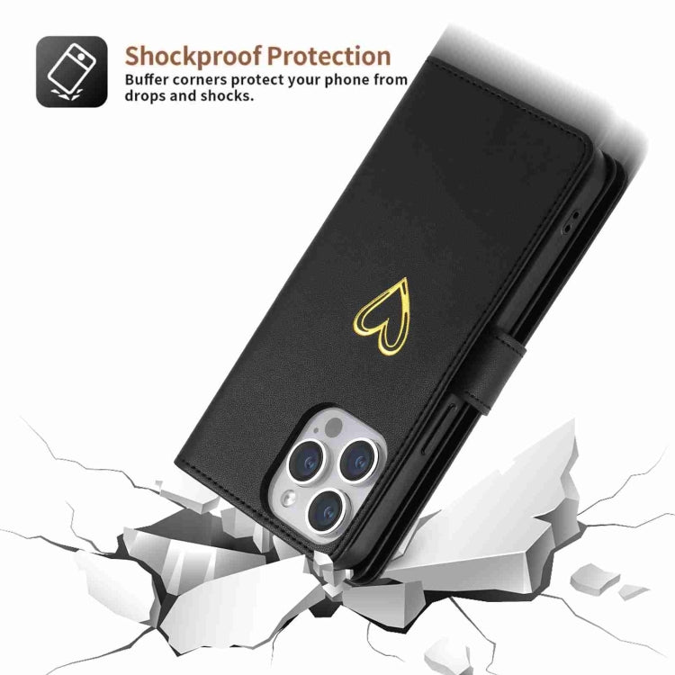 For iPhone 15 Pro Max POLA Love Multi-Card Slots Zipper Wallet Leather Phone Case(Black)