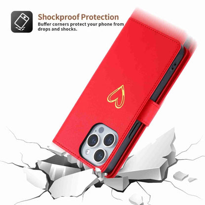 For iPhone 15 Pro Max POLA Love Multi-Card Slots Zipper Wallet Leather Phone Case(Red)