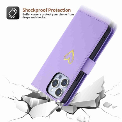 Pour iPhone 15 Pro Max Étui portefeuille en cuir POLA Love Multi-Cartes avec fermeture éclair (Violet)
