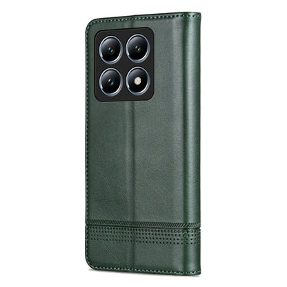For Xiaomi 14T Pro AZNS Magnetic Calf Texture Flip Leather Phone Case(Dark Green)