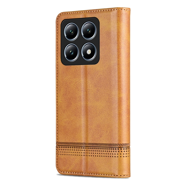 For Xiaomi 14T Pro AZNS Magnetic Calf Texture Flip Leather Phone Case(Light Brown)
