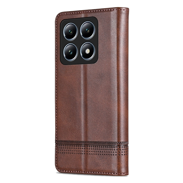 For Xiaomi 14T Pro AZNS Magnetic Calf Texture Flip Leather Phone Case(Dark Brown)