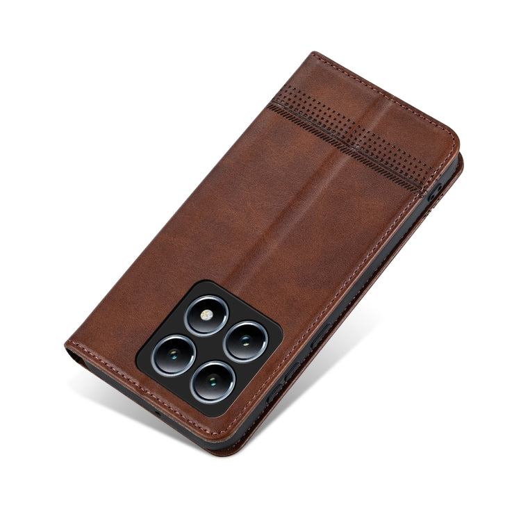For Xiaomi 14T Pro AZNS Magnetic Calf Texture Flip Leather Phone Case(Dark Brown)