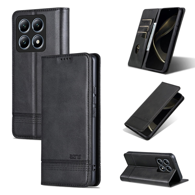For Xiaomi 14T AZNS Magnetic Calf Texture Flip Leather Phone Case(Black)
